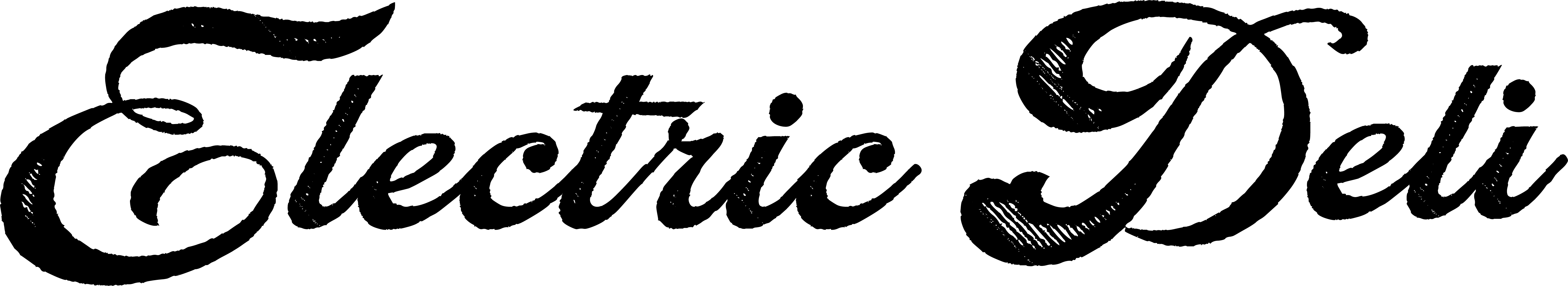 Electric Deli Logo: "Electric Deli" spelled out in a black script retro font.
