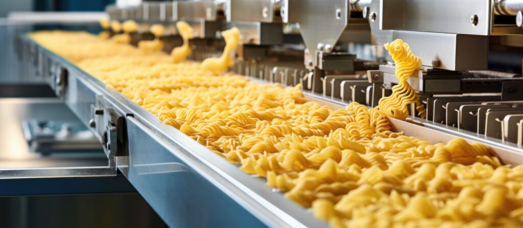 Pasta producing process; conveyor belt.